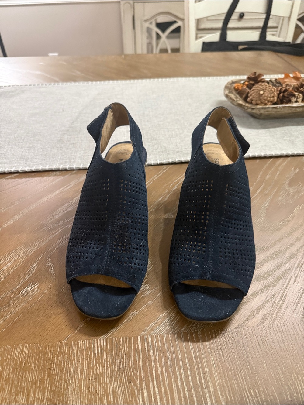 Women’s Navy Open-Toe Perforated Suede Sandals